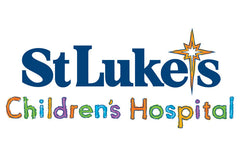 Logo of St Luke's Children's Hospital with colorful text on a white background