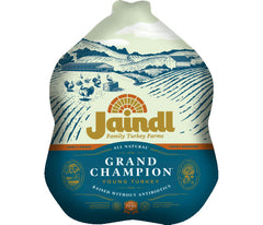 Jaindl Family Turkey Farms turkey package with a scenic label